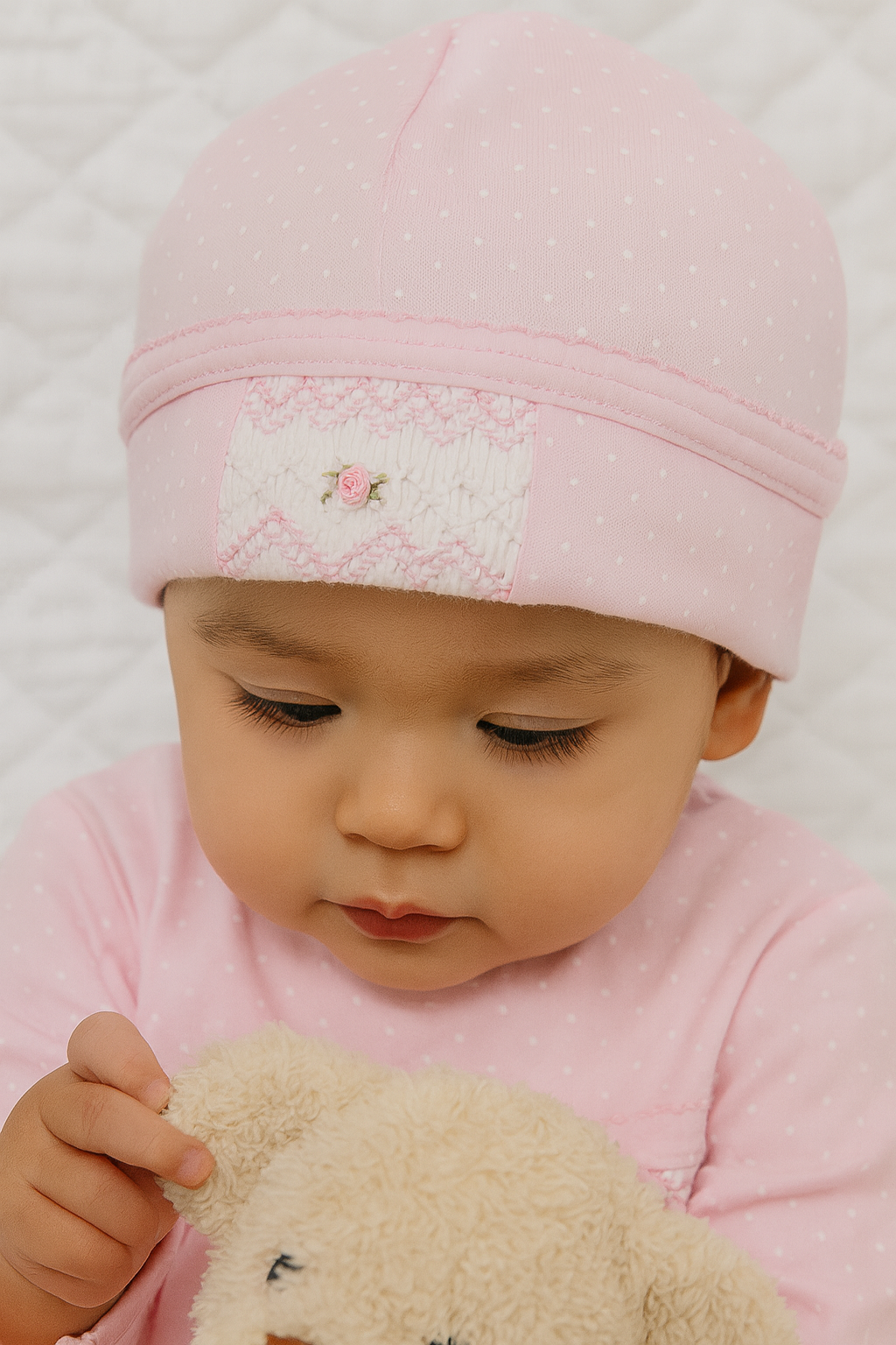 Baby Girl’s Smocked "Pink Tiny Dot" Hat