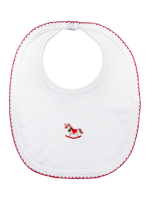 Christmas Rocking Horse Baby Girl Bib - Little Threads Inc. Children's Clothing