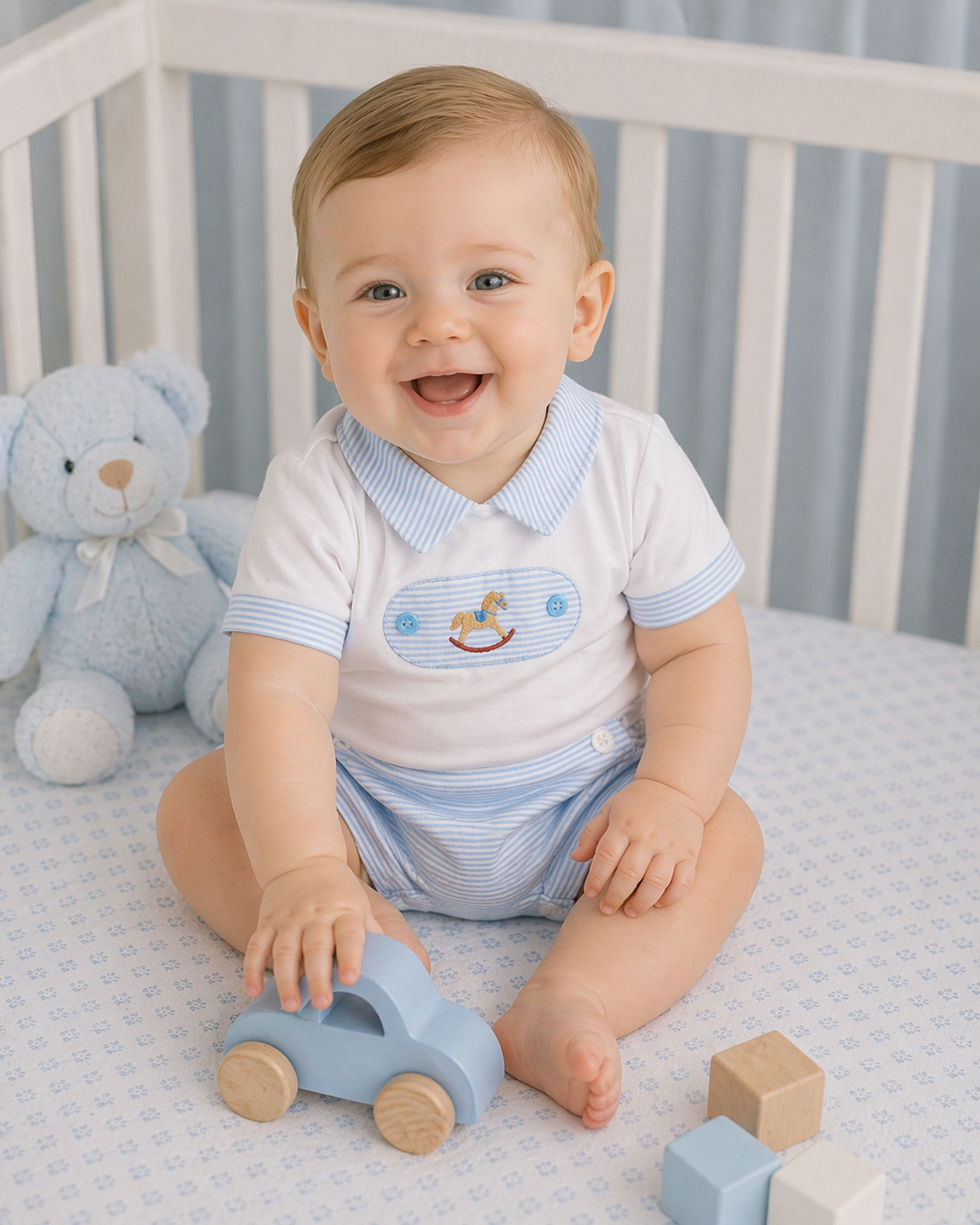 Baby Boys Rocking Horse Diaper and Shirt Set - Little Threads Inc. Children's Clothing