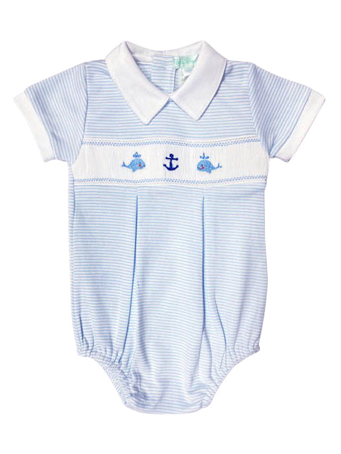 Anchor Print Baby Boy Smocked Pima Cotton Romper - Little Threads Inc. Children's Clothing