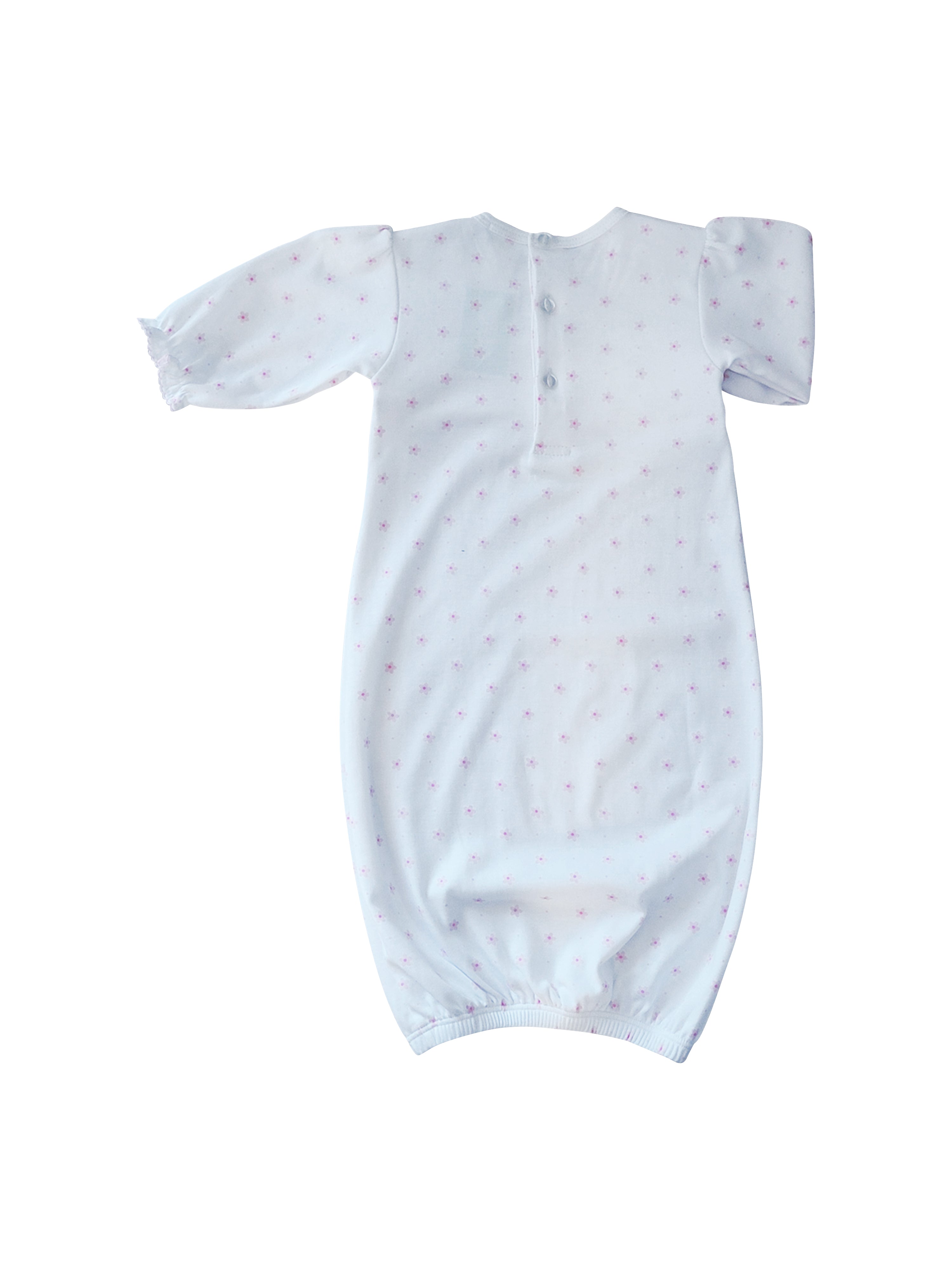 Pink Flower Print Baby Pima Cotton smocked gown