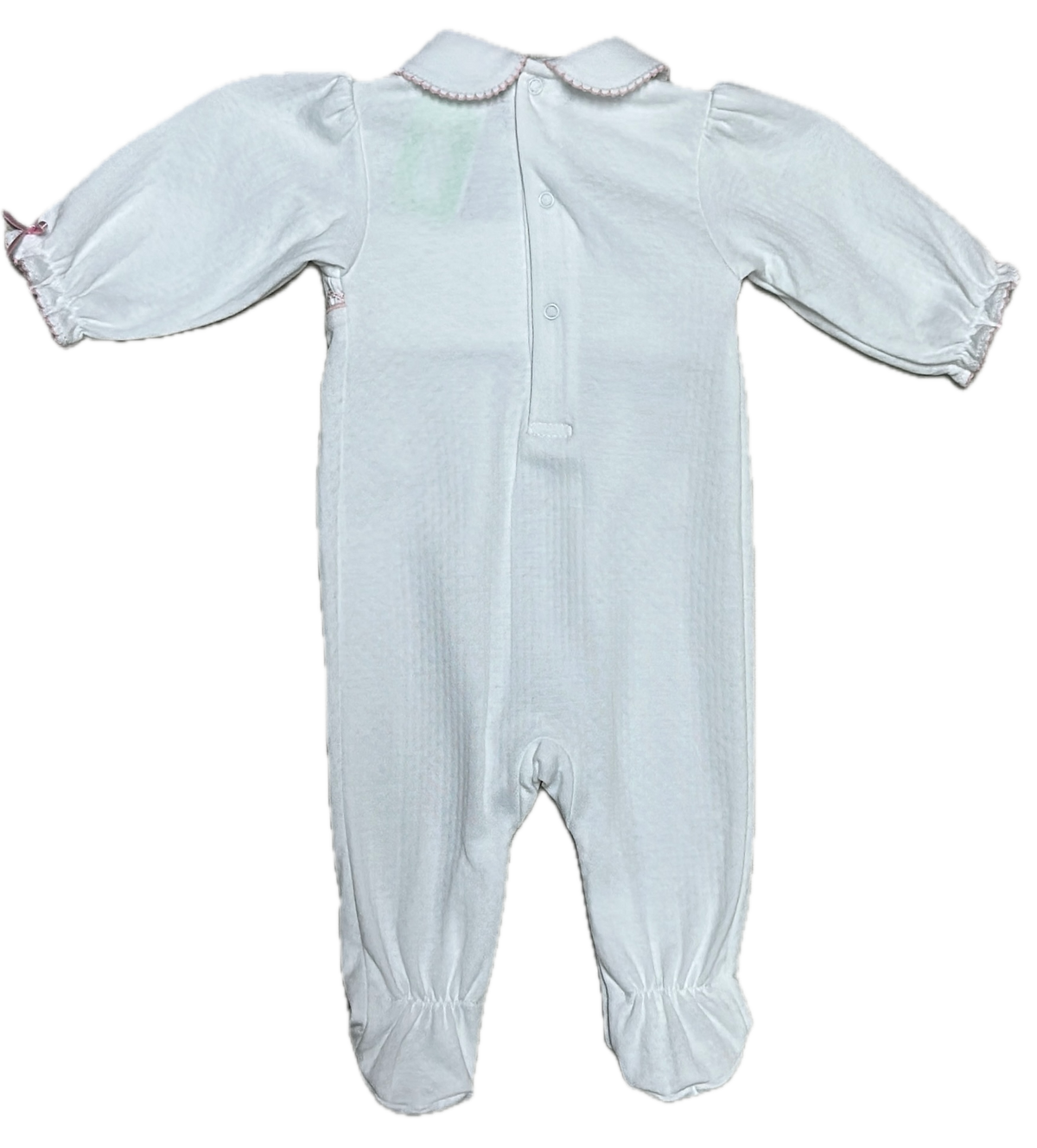 White Pima Cotton Baby Girl Hand Smocked Footie
