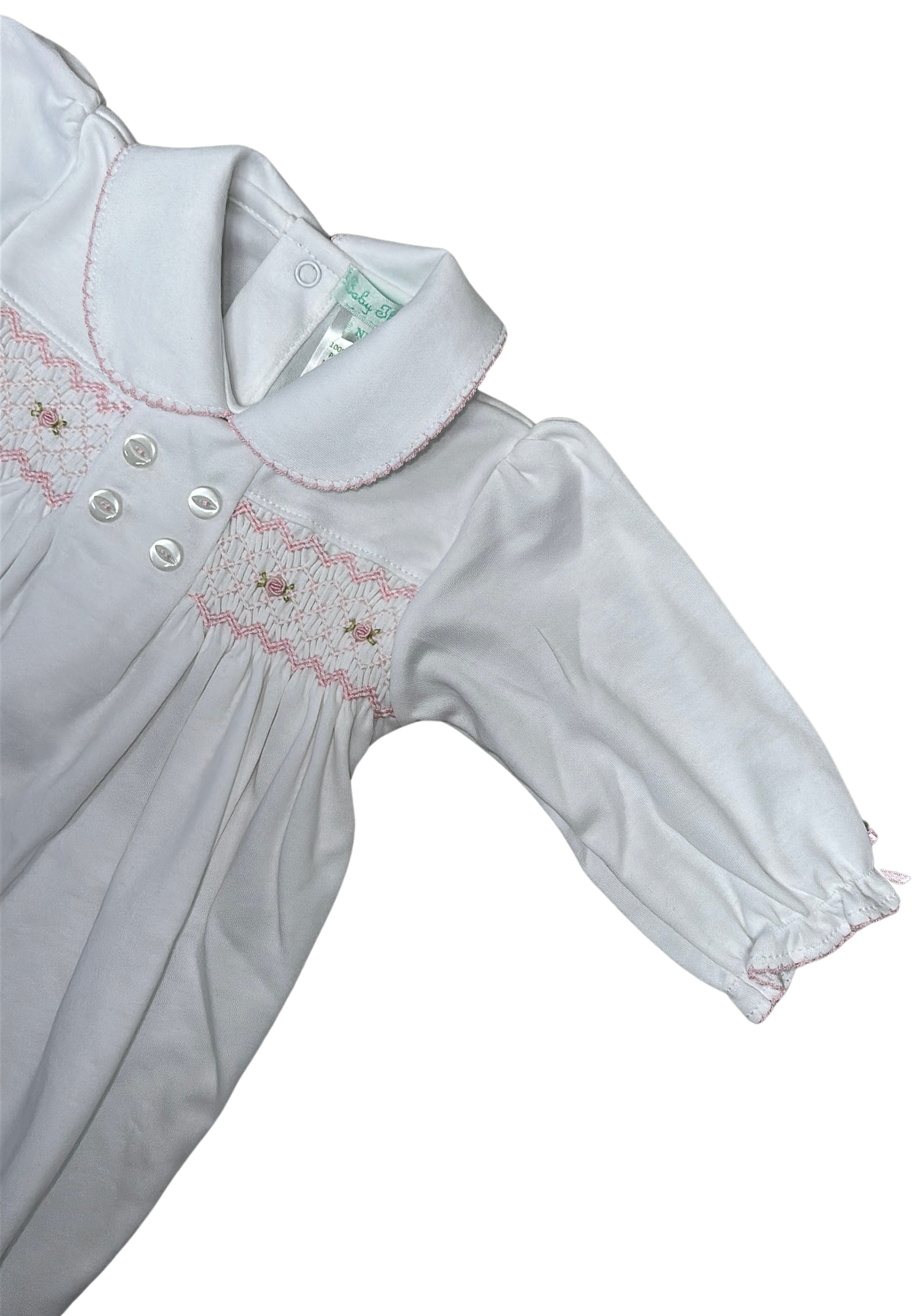 White Pima Cotton Baby Girl Hand Smocked Footie