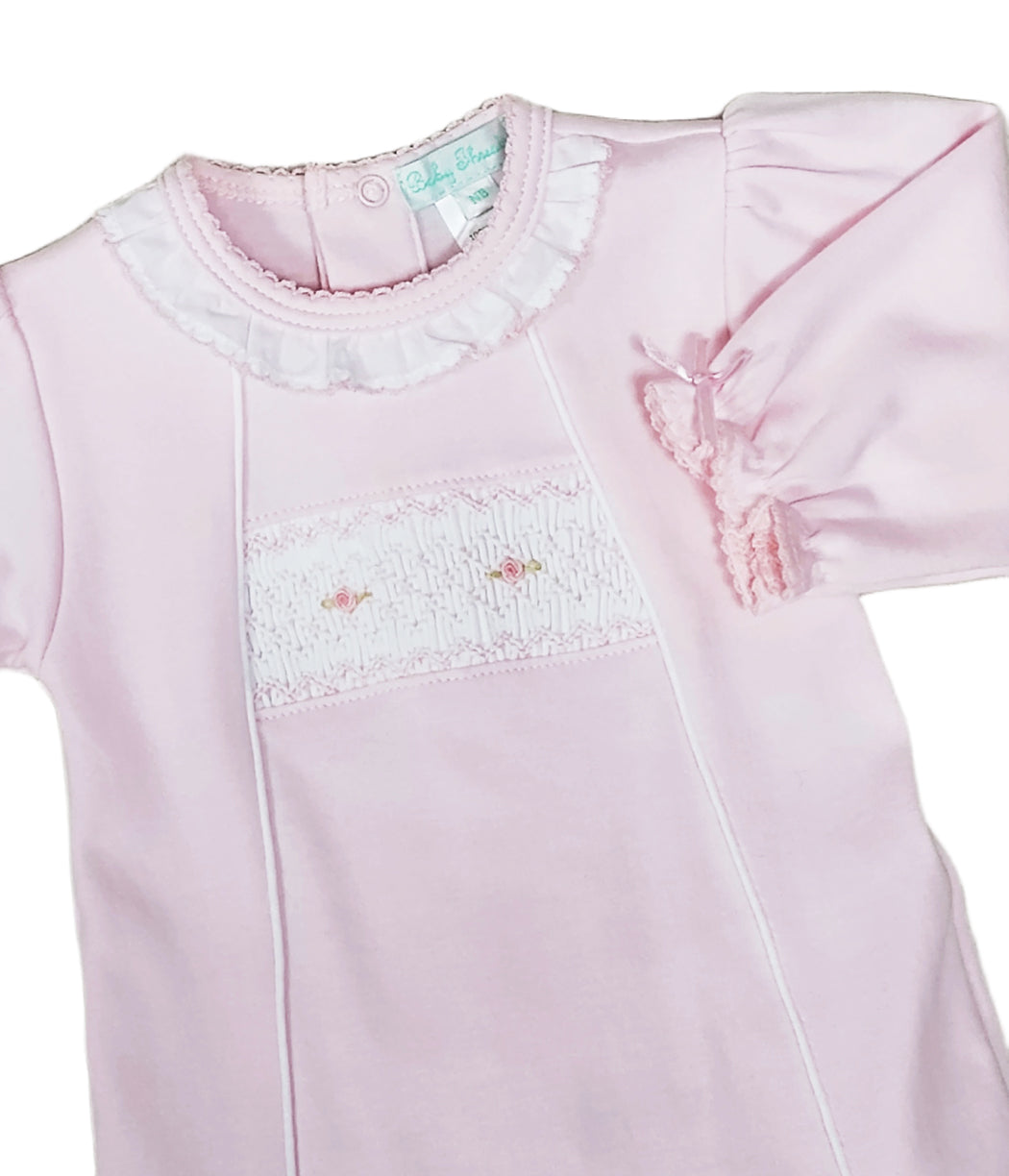 Pink Smocked Baby Footie