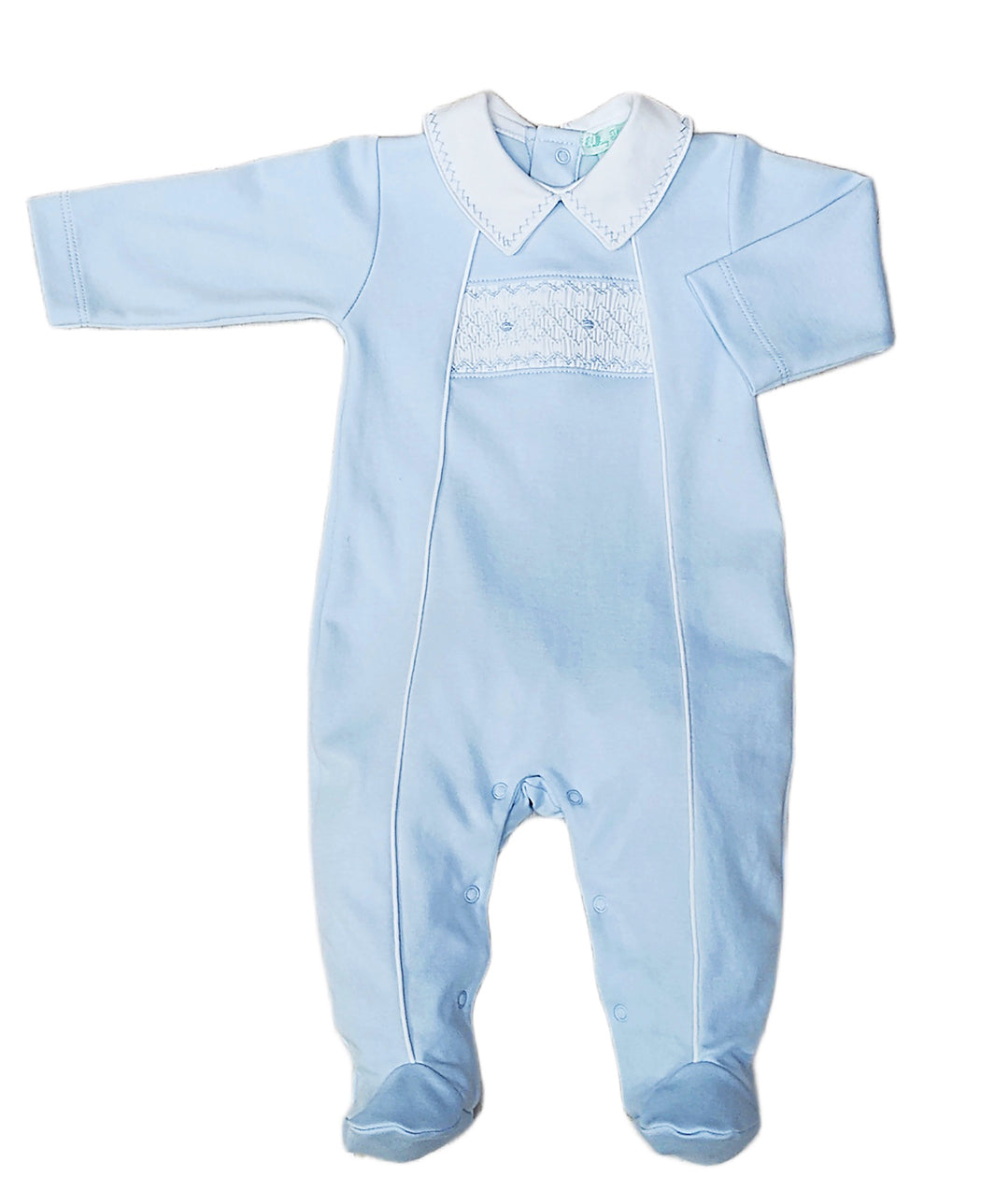 Blue Pima Cotton Smocked baby boy footie