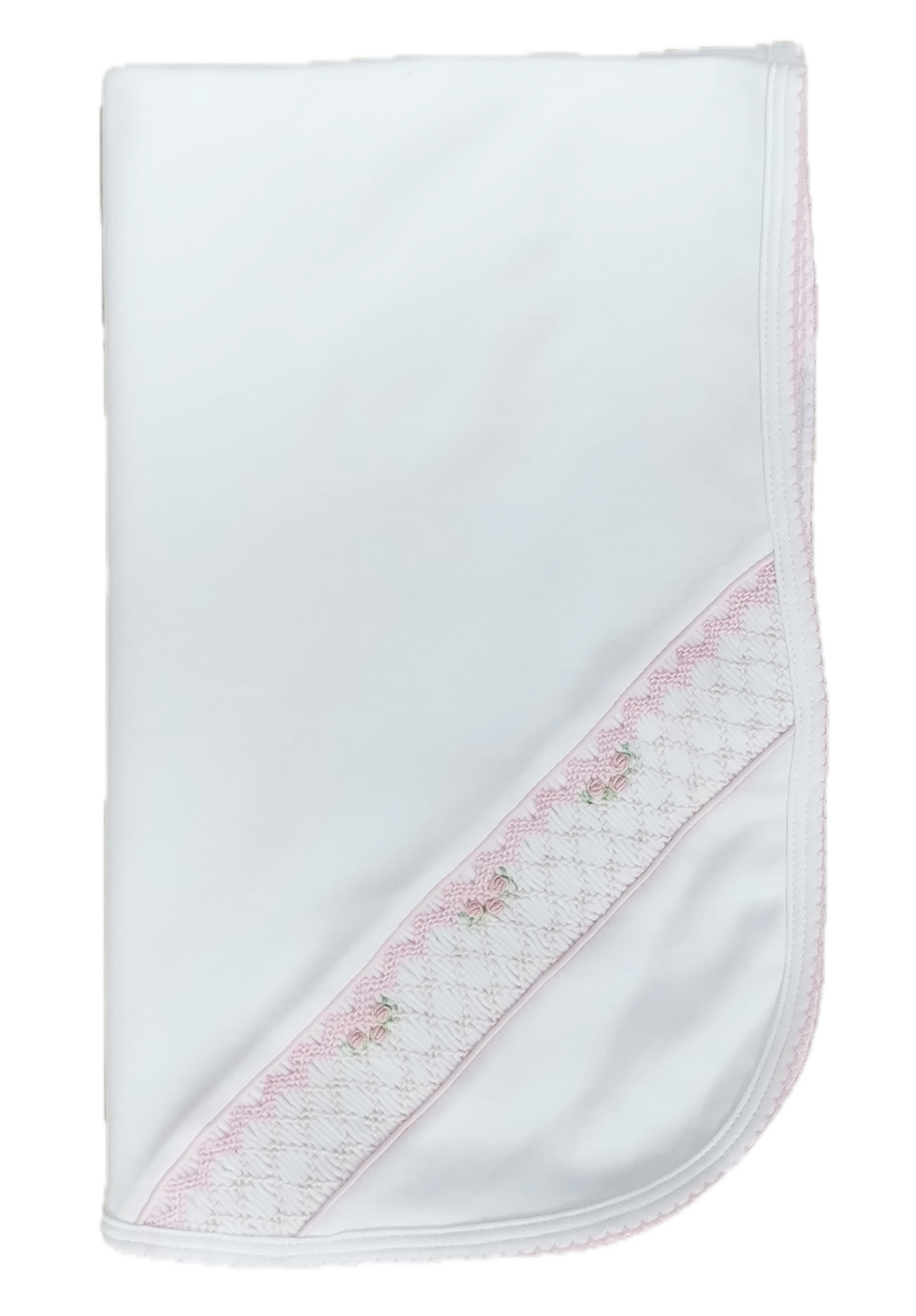White Bab y Girls pink hand smocked blanket