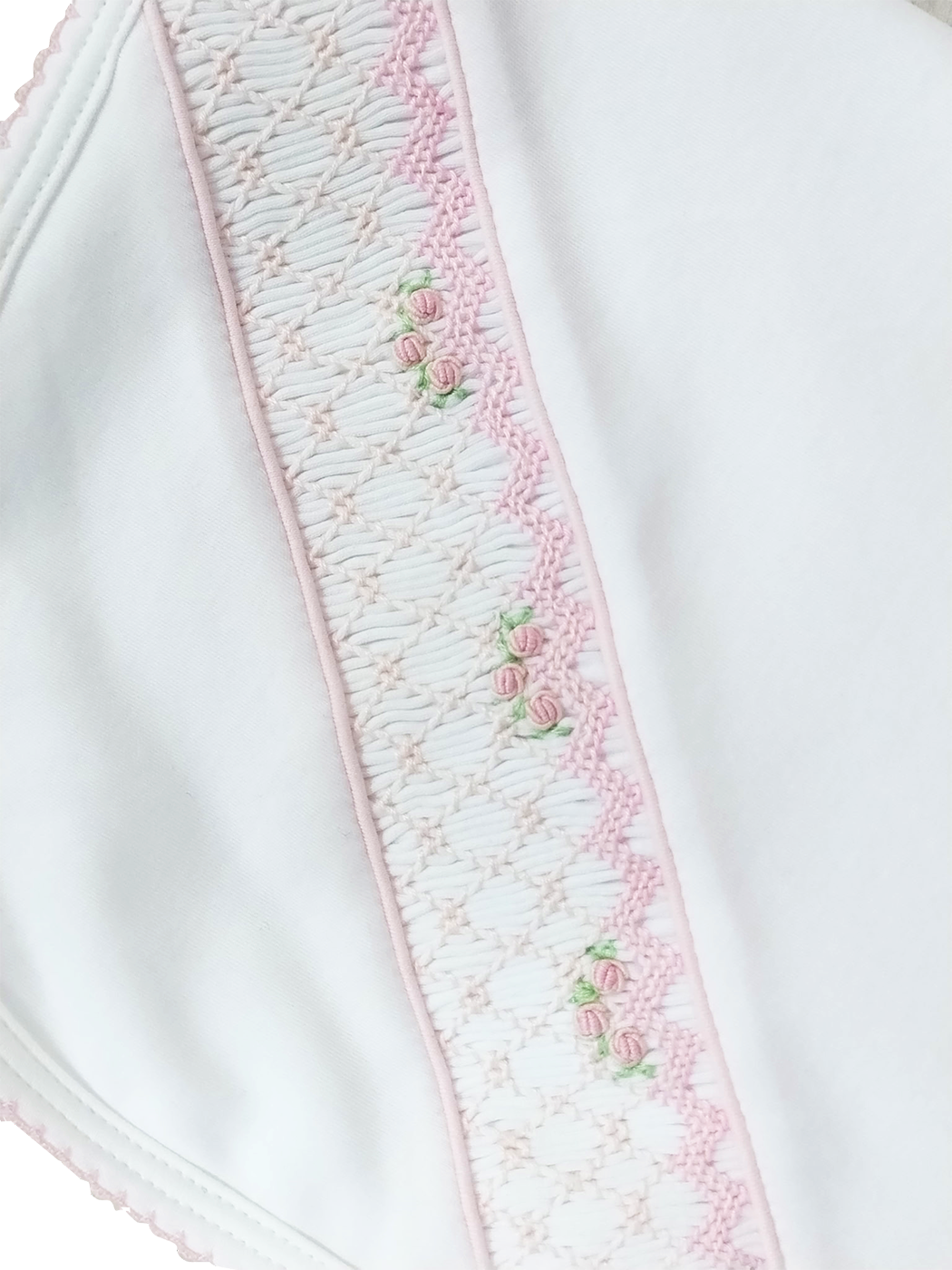 White Bab y Girls pink hand smocked blanket