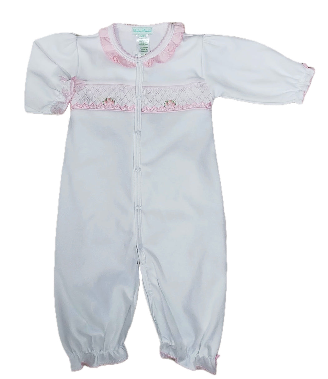 White Pima cotton Smocked baby girl converter