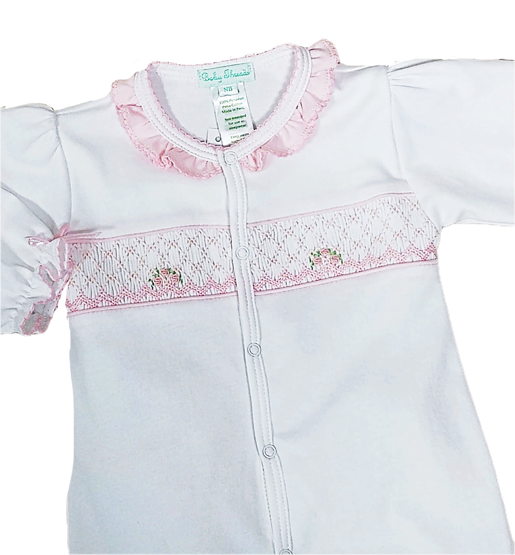 White Pima cotton Smocked baby girl converter