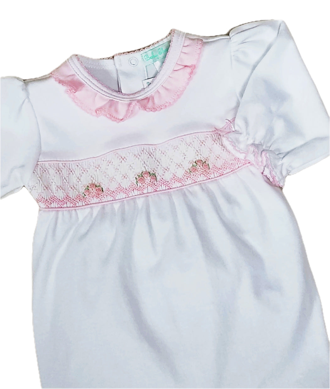 White Pima cotton baby girls smocked footie