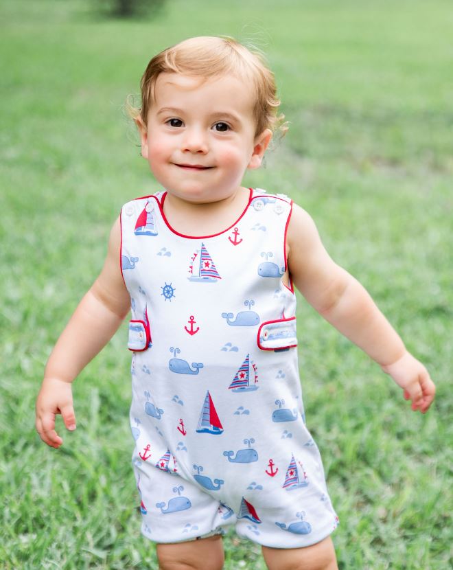 Boy's "Nantucket" Overall with Whales and Sailboats