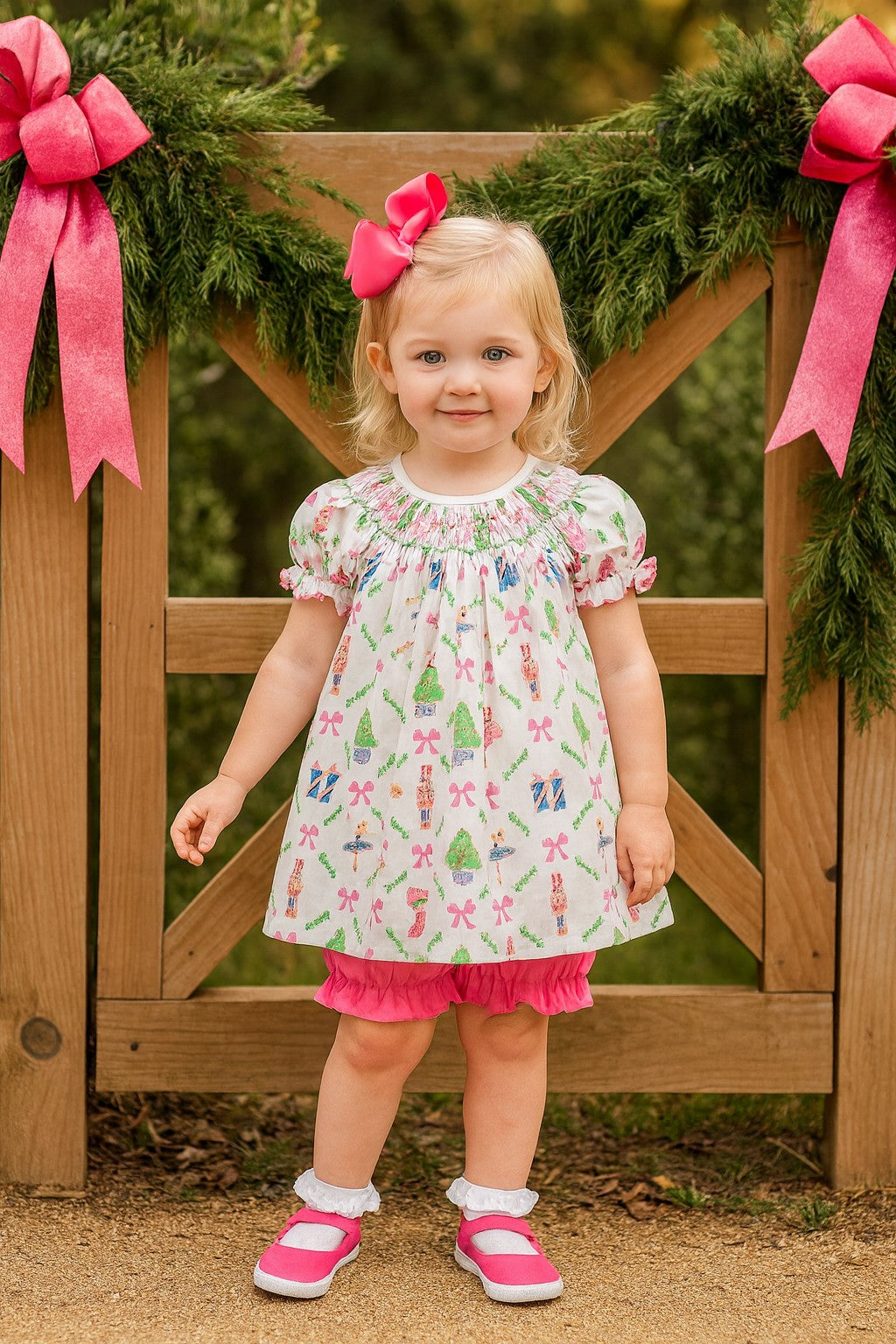 Christmas Nutcracker Girl's hand Smocked bishop