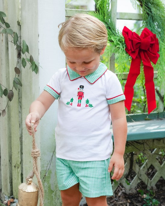 Christmas Nutcracker white top and green boy's short set - Little Threads Inc. Children's Clothing