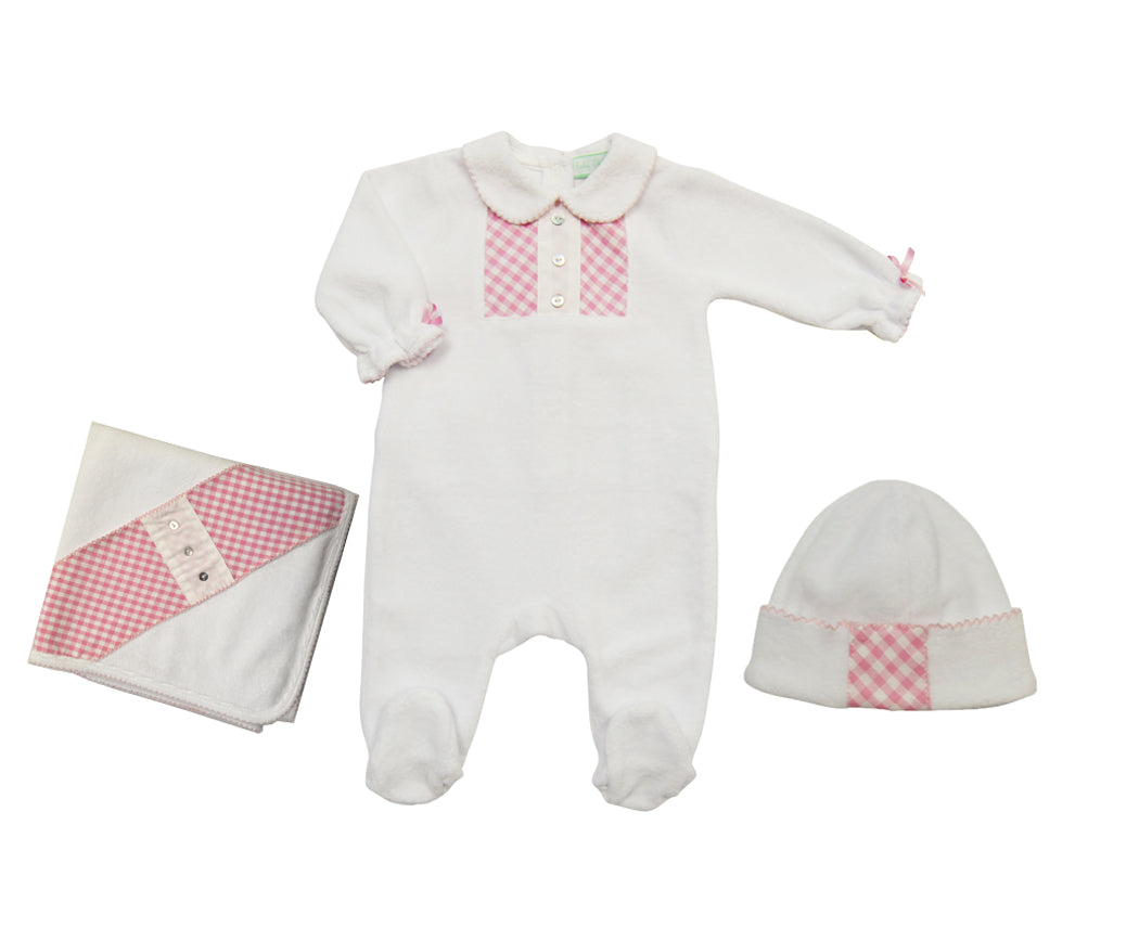 Baby Girl's White and Pink Checkered Velour Set - Little Threads Inc. Children's Clothing