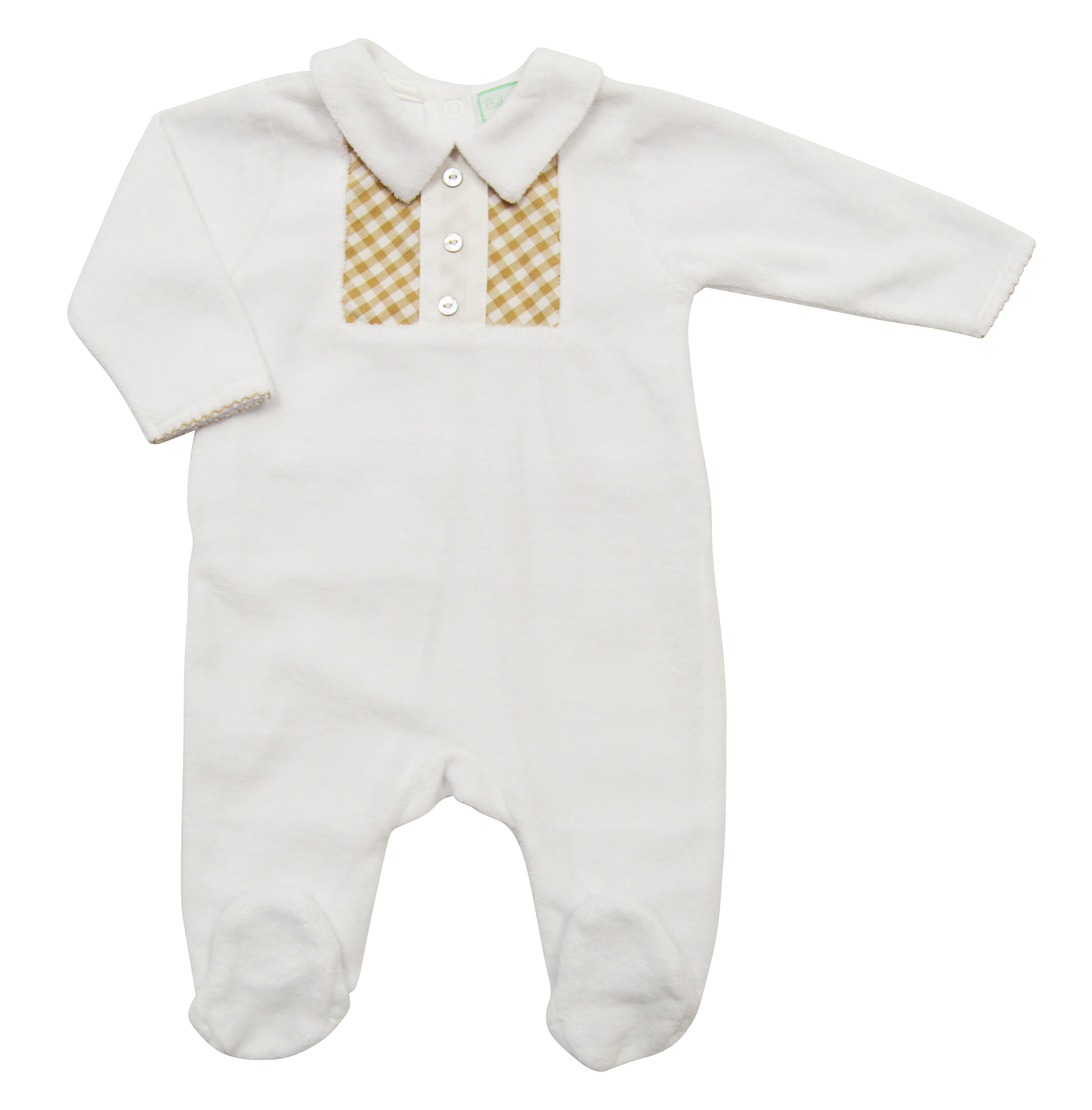 Baby Boy's White Velour with Ecru Checkered Set - Little Threads Inc. Children's Clothing