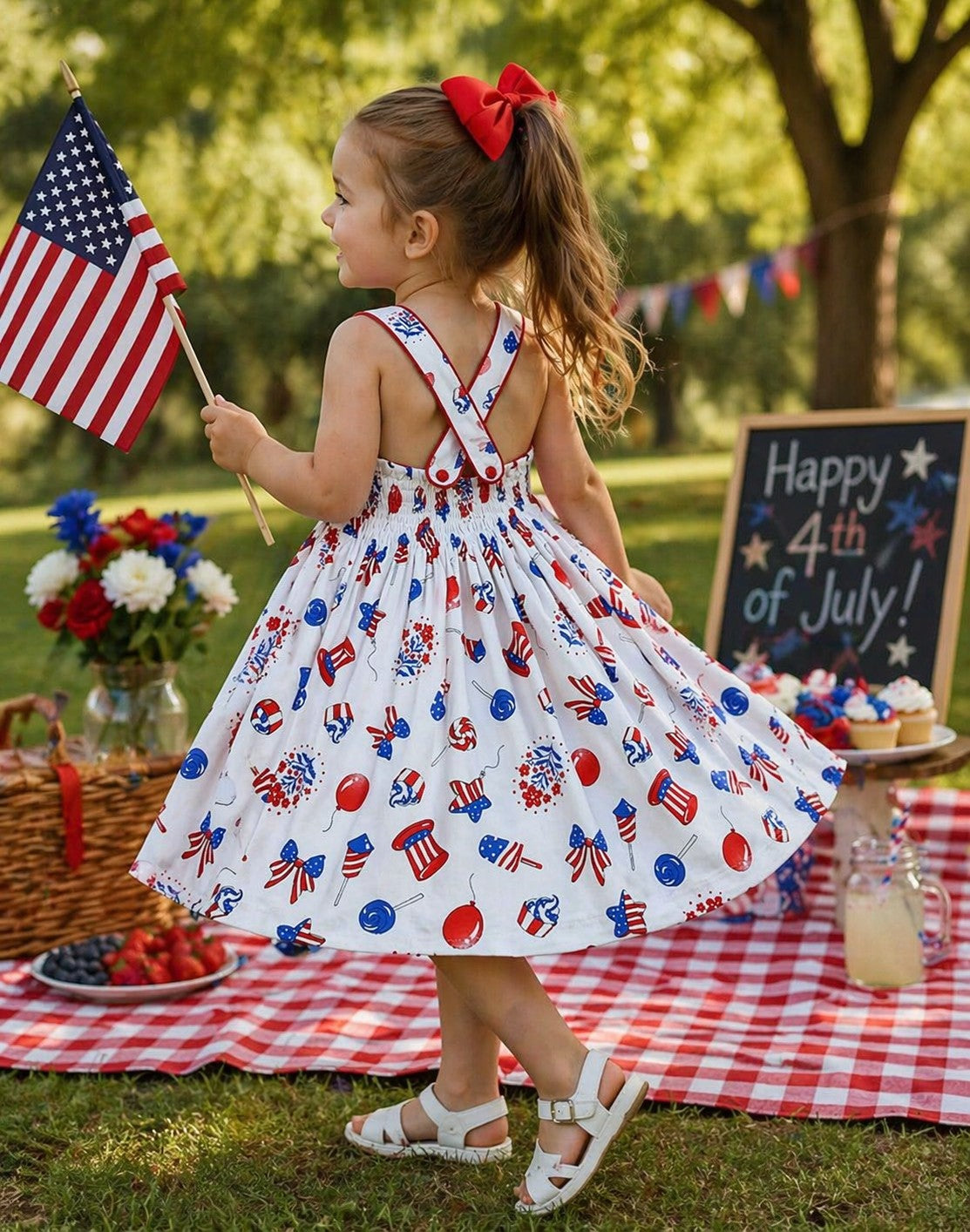Patriotic Criss cross open back girl's Sundress - Little Threads Inc. Children's Clothing