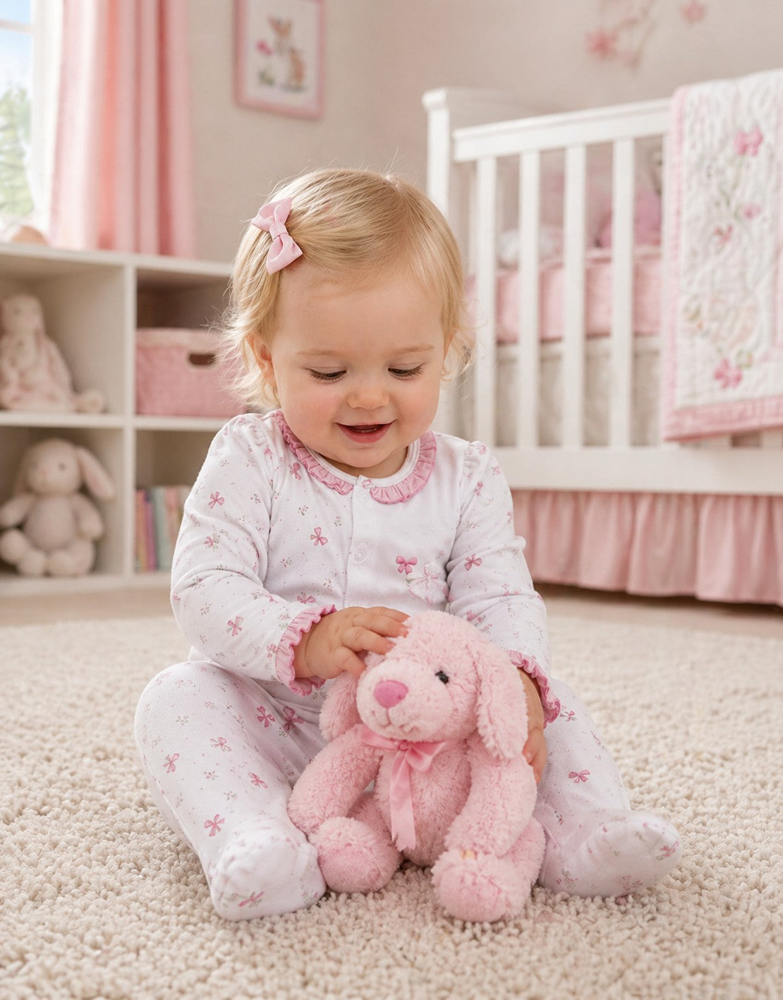 Roses and Bows Pink Girl's Footie - Little Threads Inc. Children's Clothing