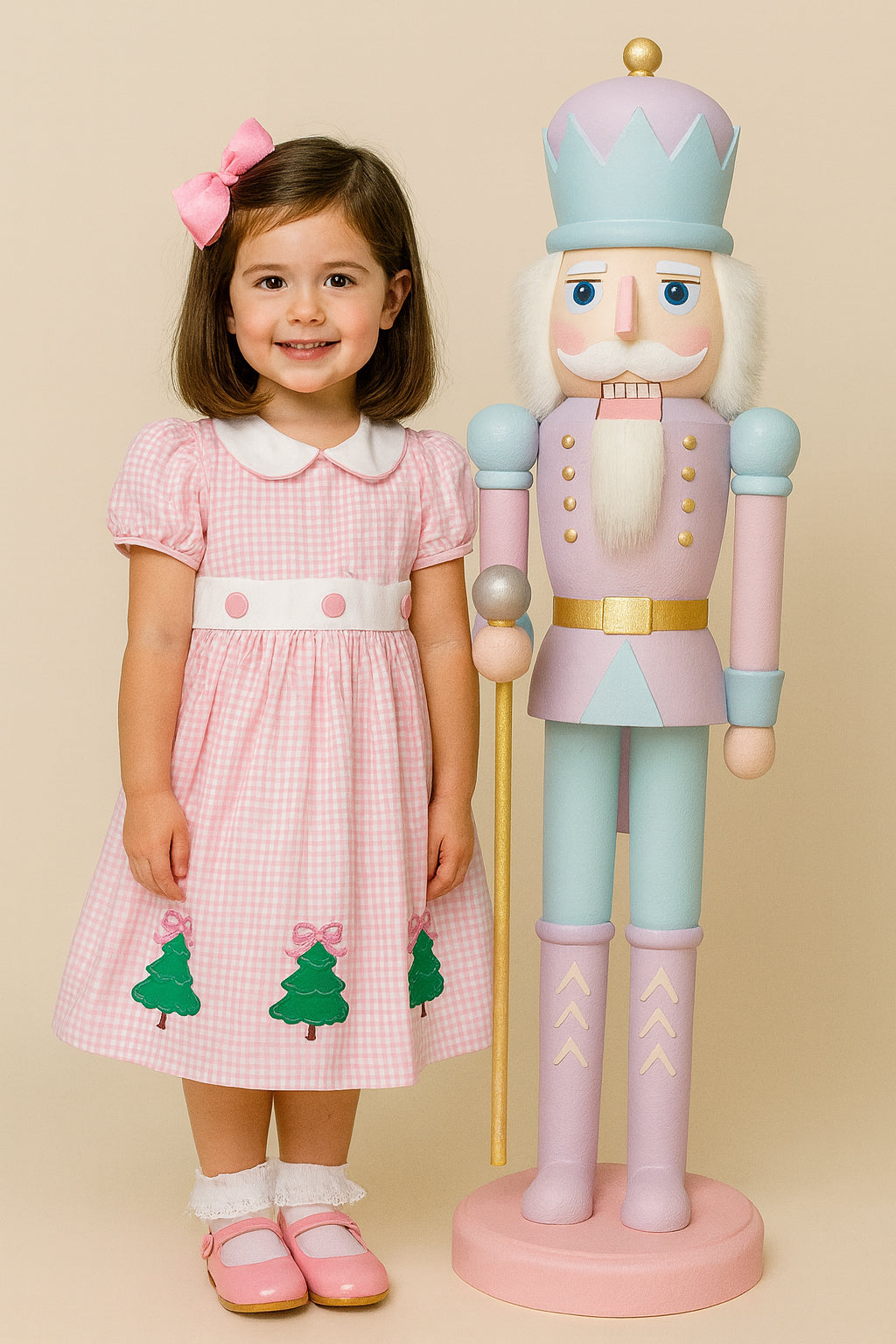 Pink checks Christmas Trees Girl's Classic Dress - Little Threads Inc. Children's Clothing