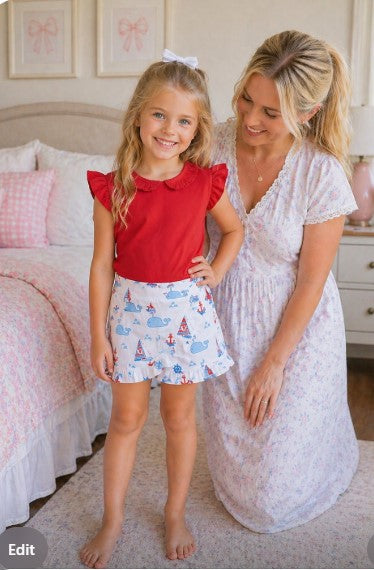 Nantucket Whales and sailboats Print Girl's Skort