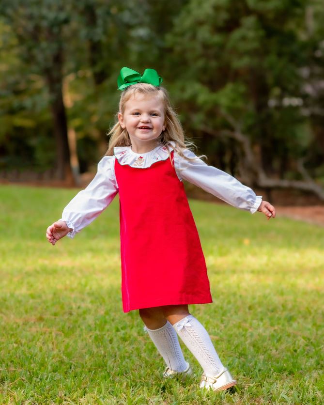 Girl's Red Corduroy Basic Christmas Jumper - Little Threads Inc. Children's Clothing