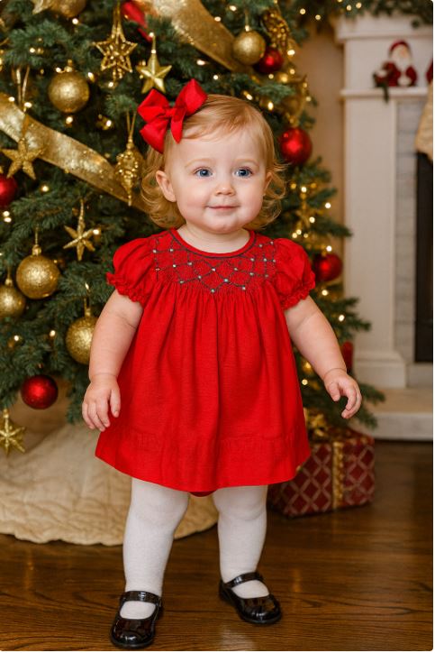 Christmas Red Corduroy Girl's Smocked bishop