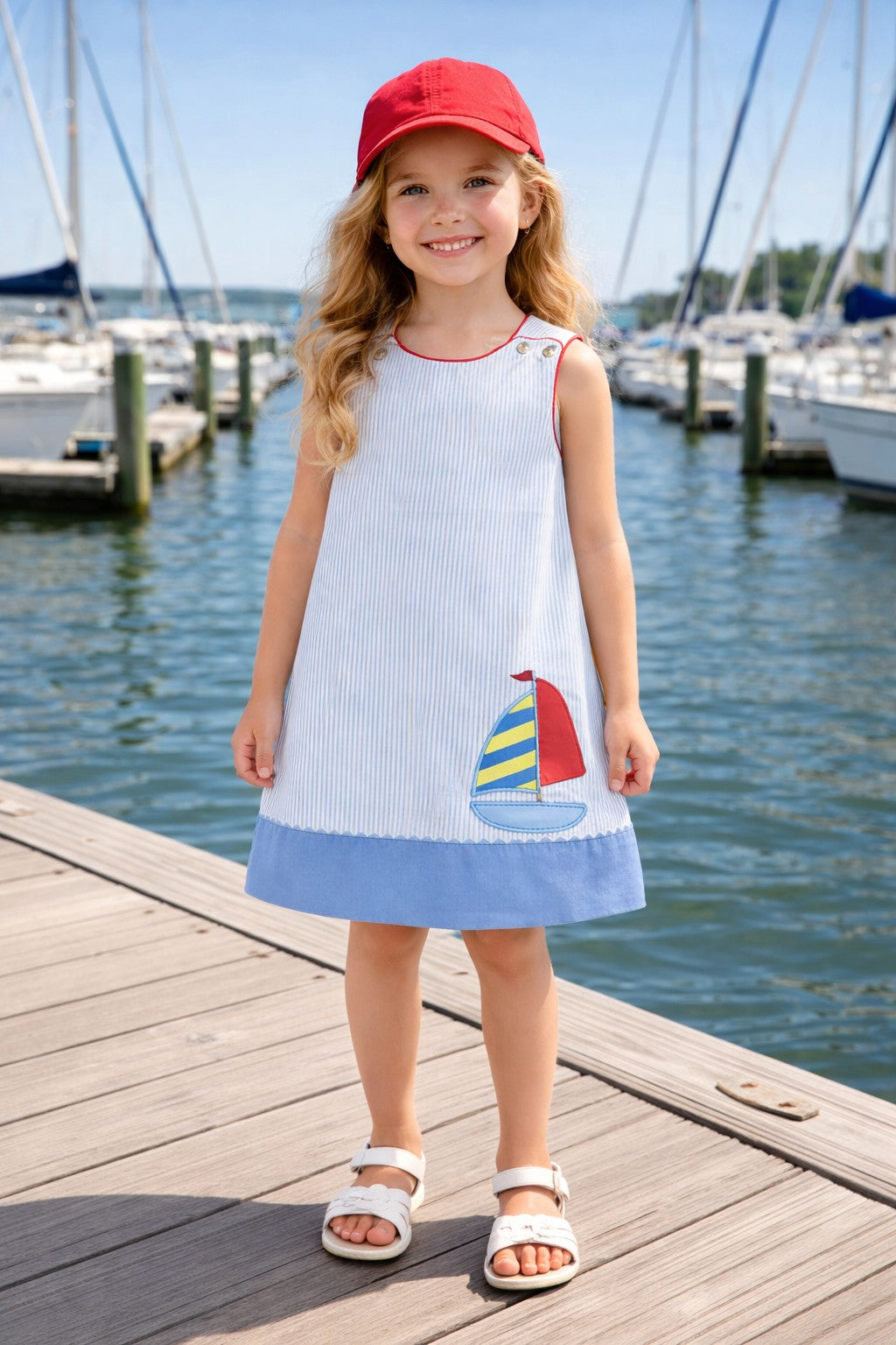 Girl's Sailboat Applique A-Line Dress - Little Threads Inc. Children's Clothing
