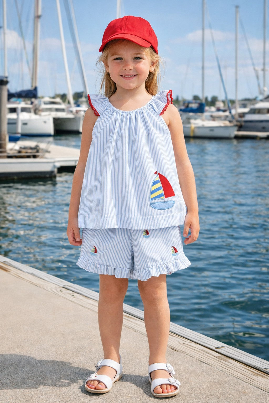 Girl's 2 pc Sailboat Applique Short Set - Little Threads Inc. Children's Clothing