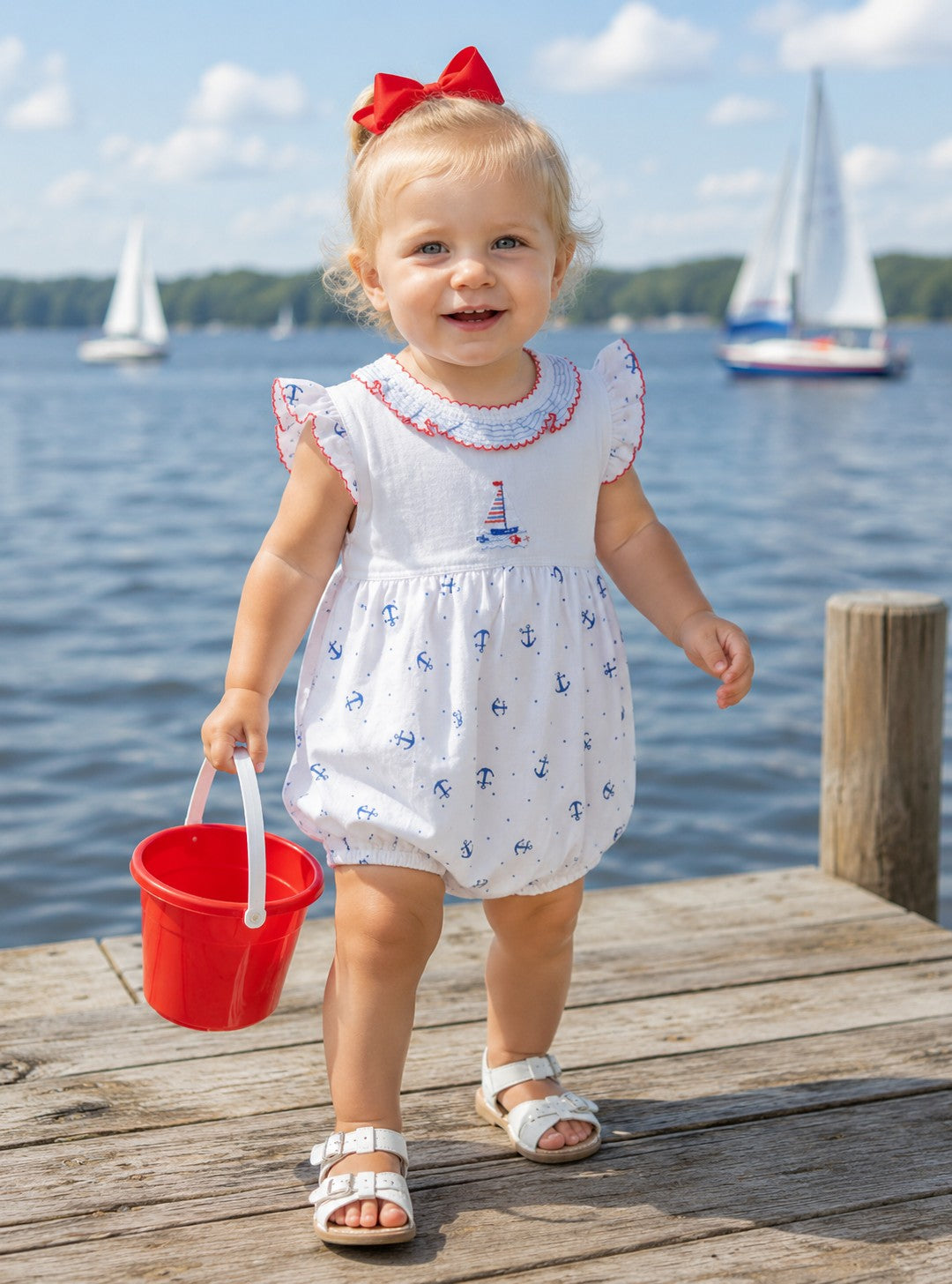 Baby Girl's "Anchor and sailboat" Romper
