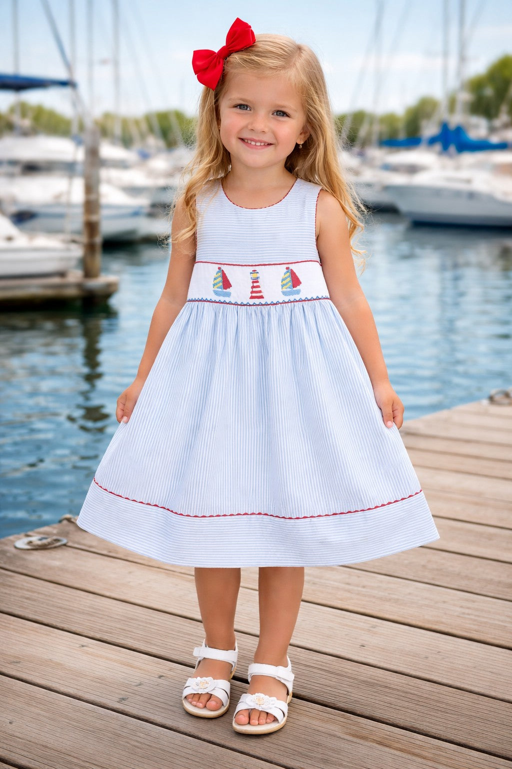 Girl's Hand Smocked Sailboat Dress