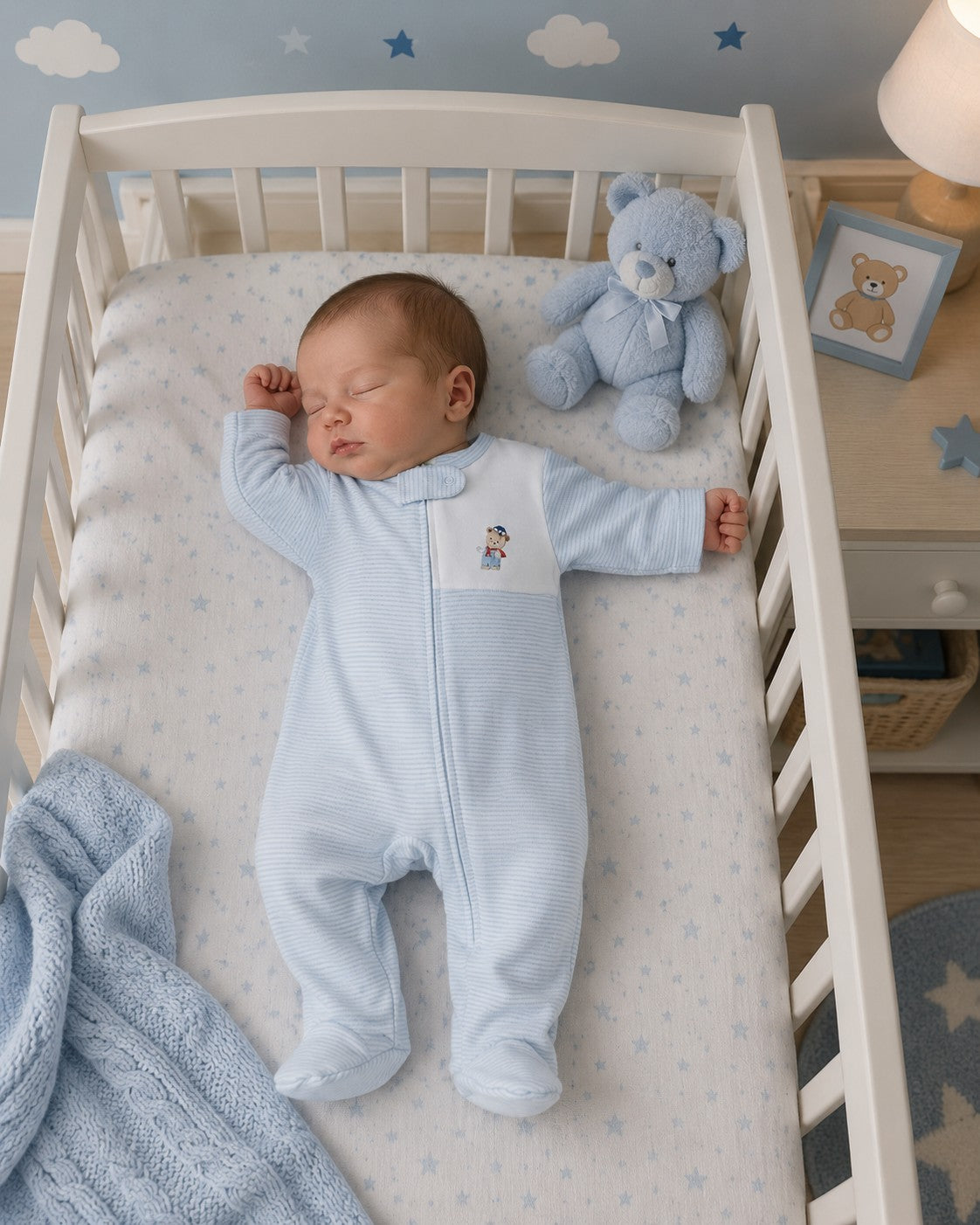 Baby Boy Blue Footie with Crown and Monogram