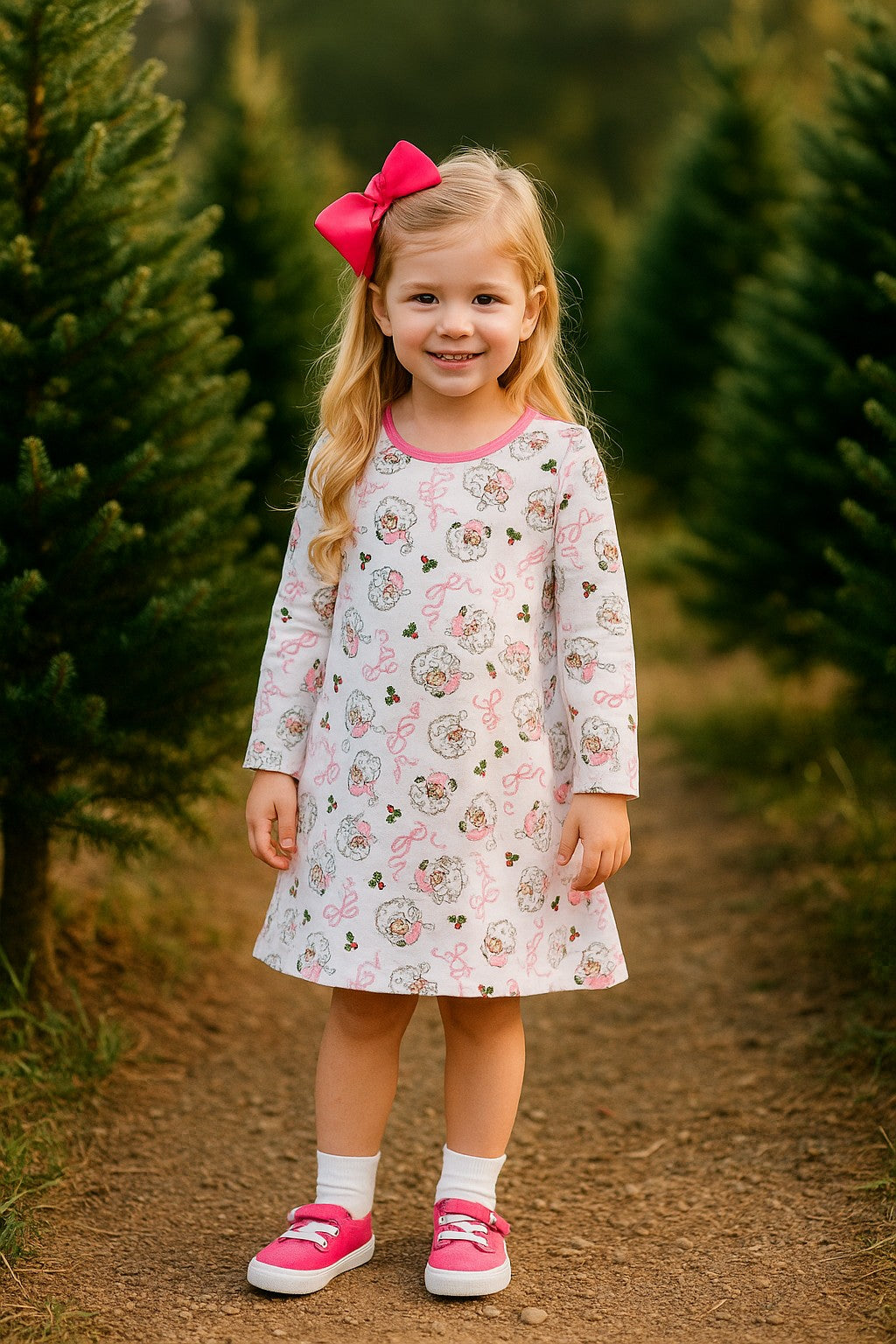 A line girls dress Pink Santa Collection - Little Threads Inc. Children's Clothing