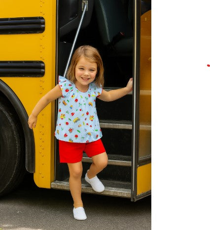 Back To school Girl red short set Pima Cotton - Little Threads Inc. Children's Clothing