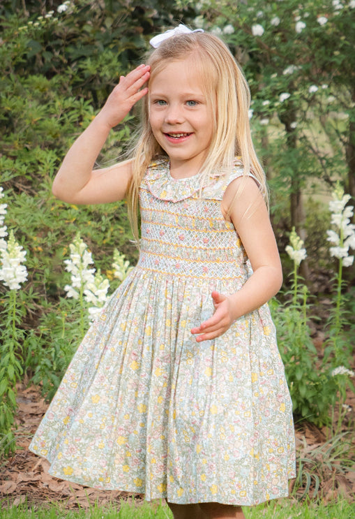 Spring Again Floral Hand Smocked girl's  dress - Little Threads Inc. Children's Clothing