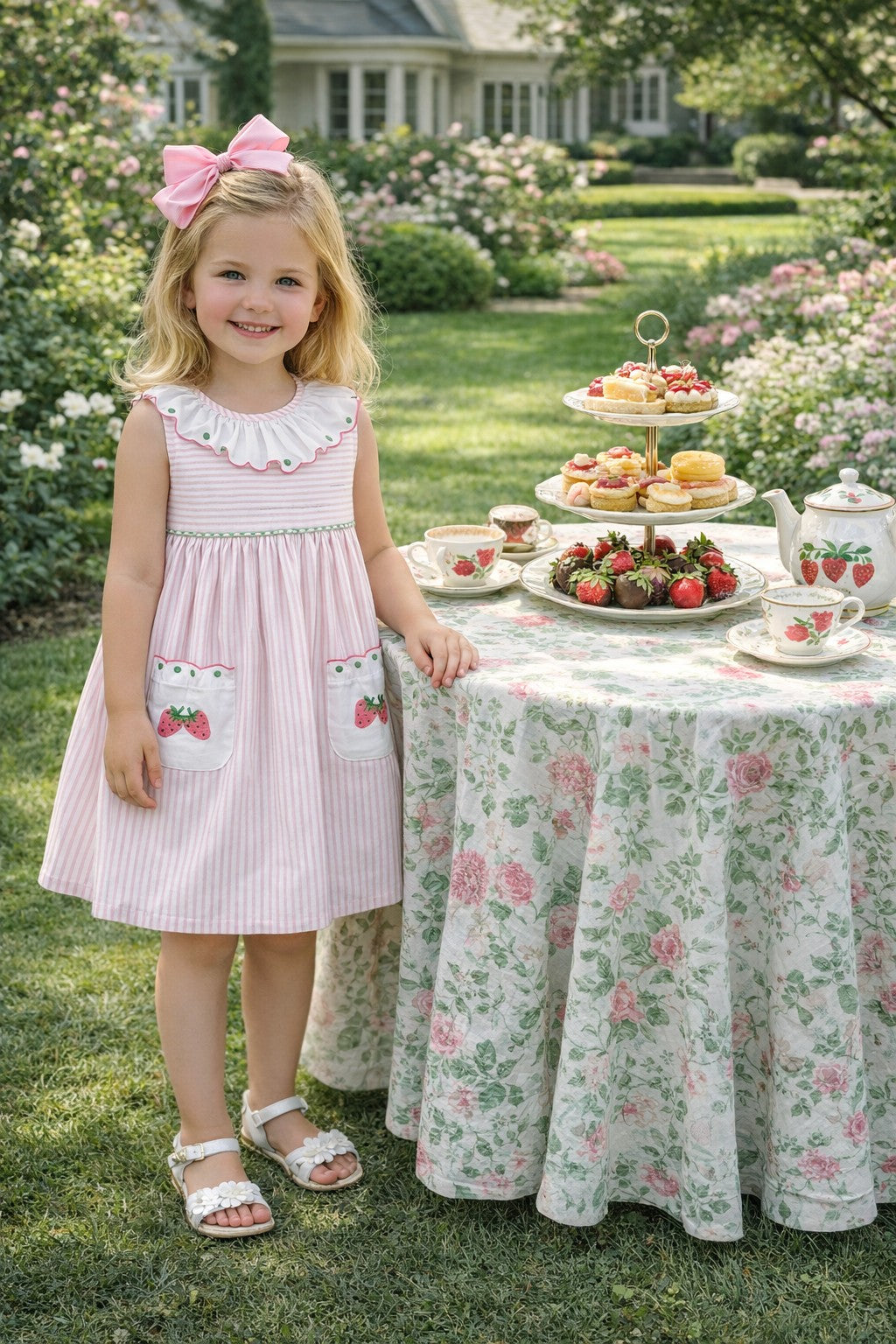 Girls Strawberries Pocket float dress - Little Threads Inc. Children's Clothing