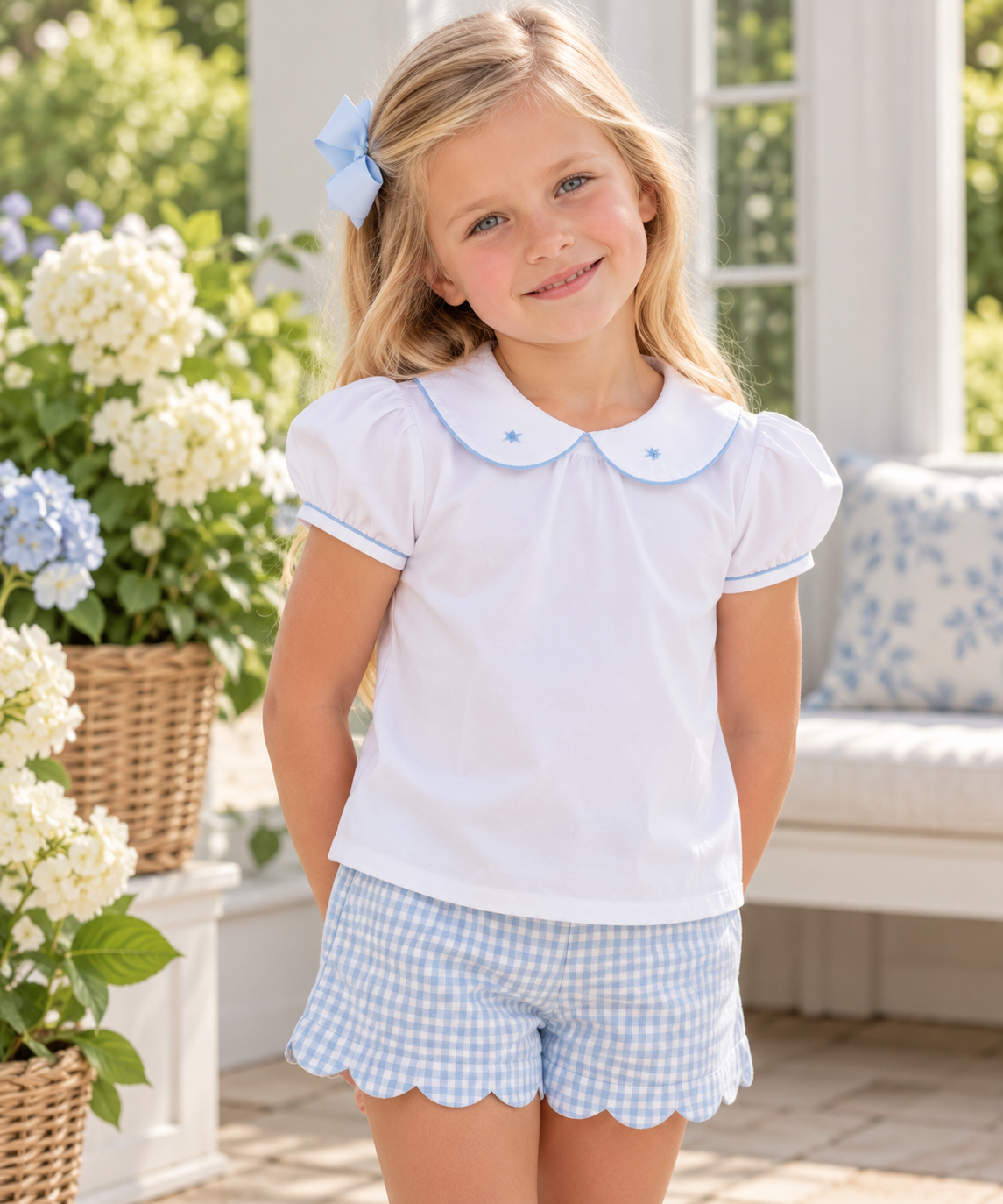 White Knit Blue Rose Blouse - Little Threads Inc. Children's Clothing