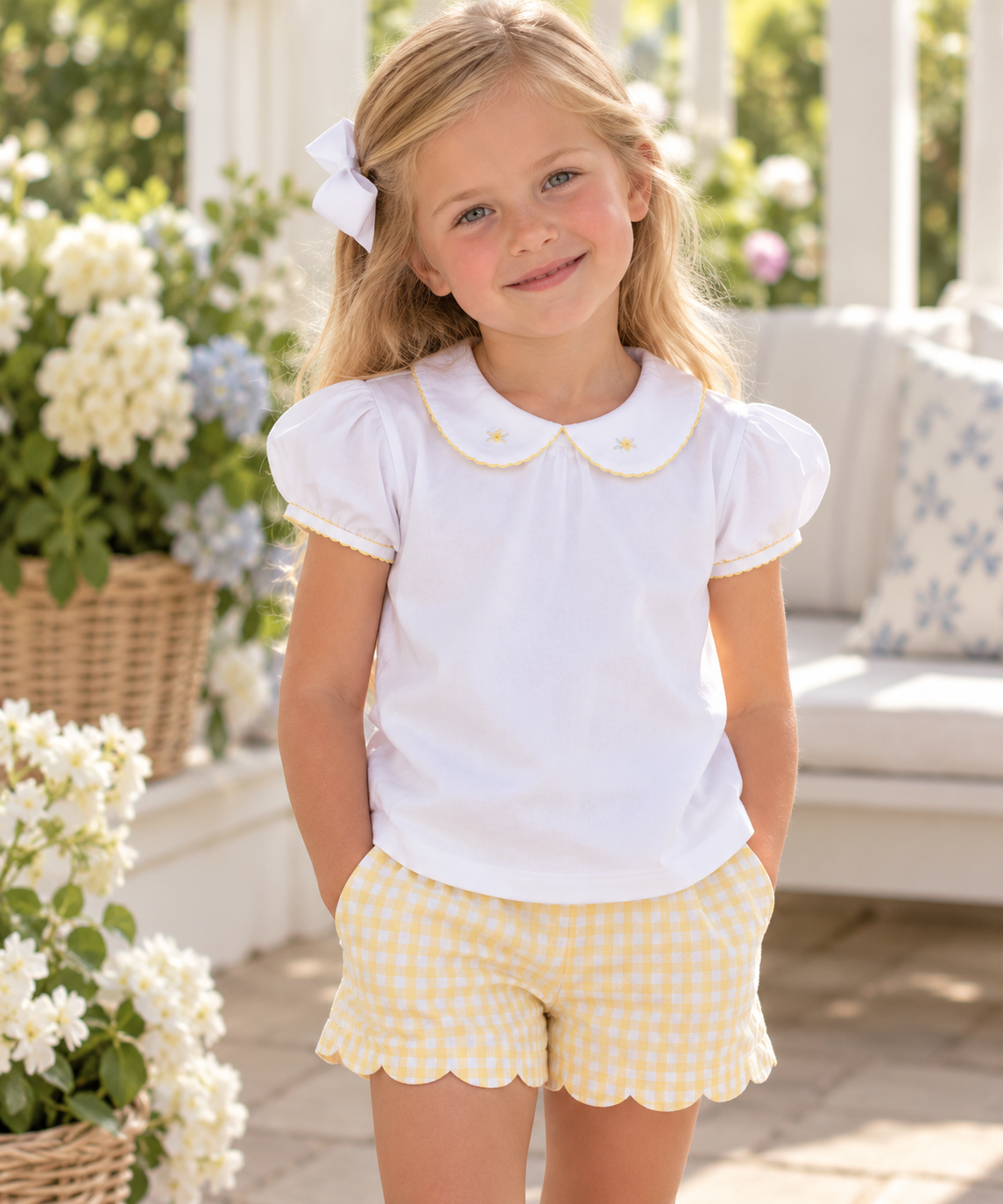 White Knit Yellow Rose Blouse - Little Threads Inc. Children's Clothing