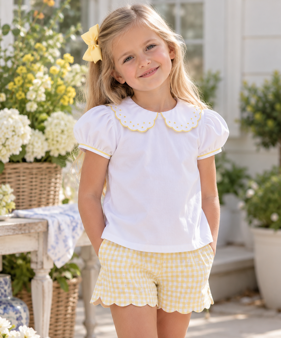 Yellow girls scalloped pima tops - Little Threads Inc. Children's Clothing
