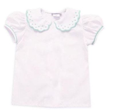 White Knit Green Rose Blouse - Little Threads Inc. Children's Clothing