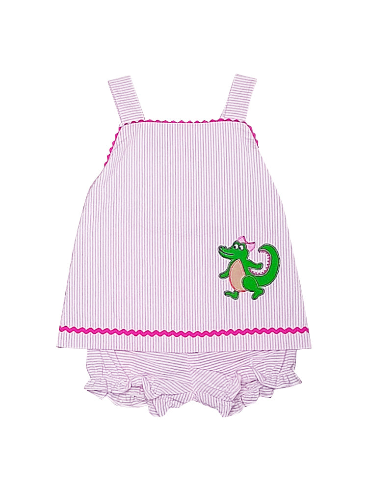 Alligator Applique Baby Girl Diaper Set
