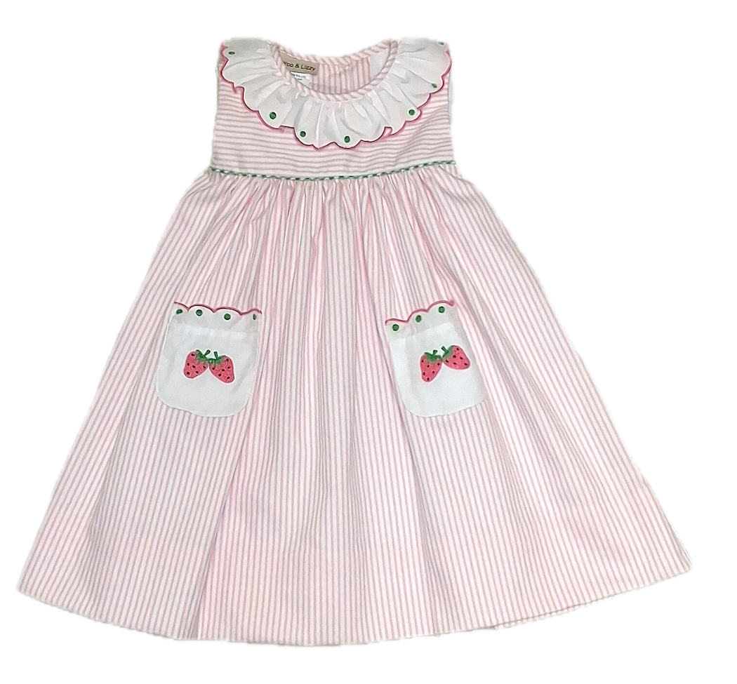 Girls Strawberries Pocket float dress - Little Threads Inc. Children's Clothing