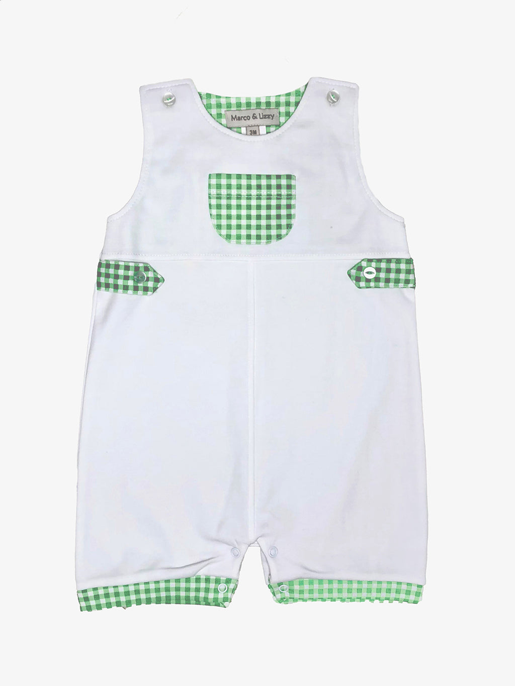 "Strawberry Patch" Baby boy's Green checks Romper - Little Threads Inc. Children's Clothing