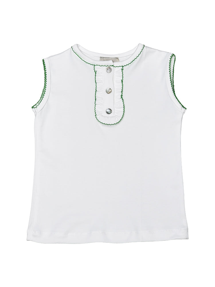 Basic white pima cotton top w/green - Little Threads Inc. Children's Clothing