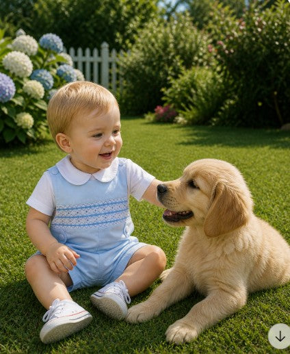 Boy's "Emily & Jason" Blue Smocked Overall Set