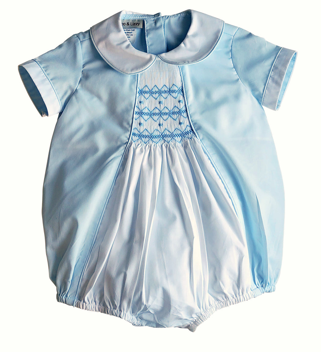 Jason baby boy hand smocked romper - Little Threads Inc. Children's Clothing