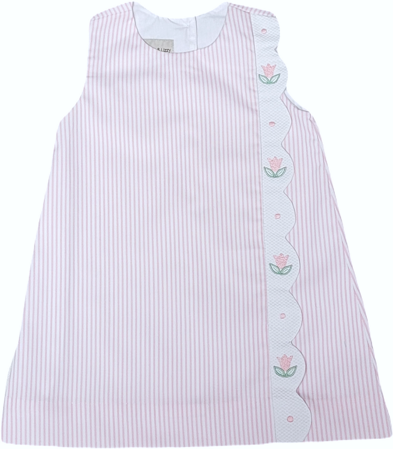 Girl's Pink "Serena"  A line Embroidered Pique Dress - Little Threads Inc. Children's Clothing