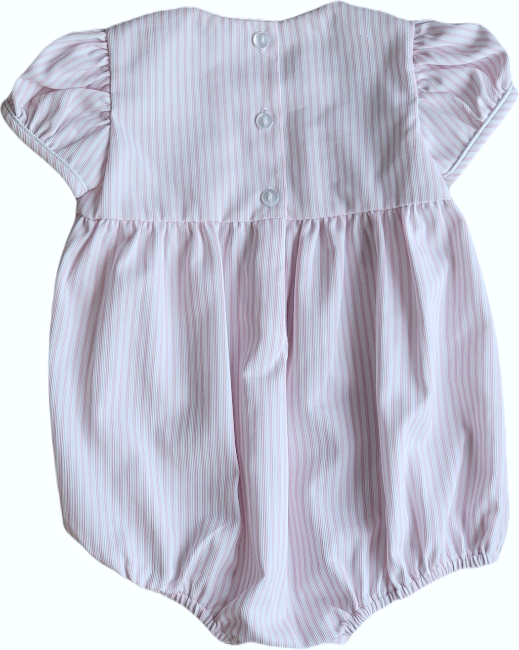 Pink pique tulips bodice girl's romper - Little Threads Inc. Children's Clothing
