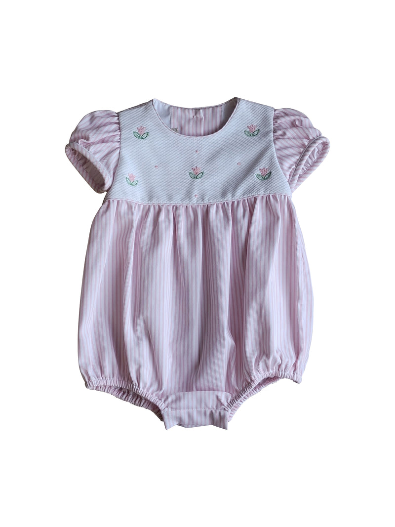 Baby Girl's Pink "Serena" Romper With Embroidered Bodice - Little Threads Inc. Children's Clothing