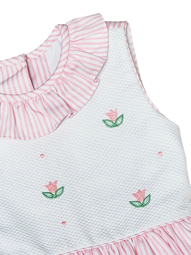 Girl's Pink "Serena" Embroidered Bodice Pique Dress - Little Threads Inc. Children's Clothing