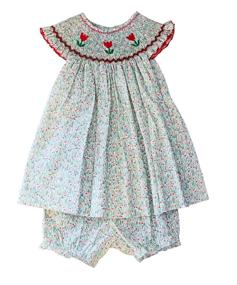 Tulips Hand Smocked Baby Girl Bishop Dress - Little Threads Inc. Children's Clothing