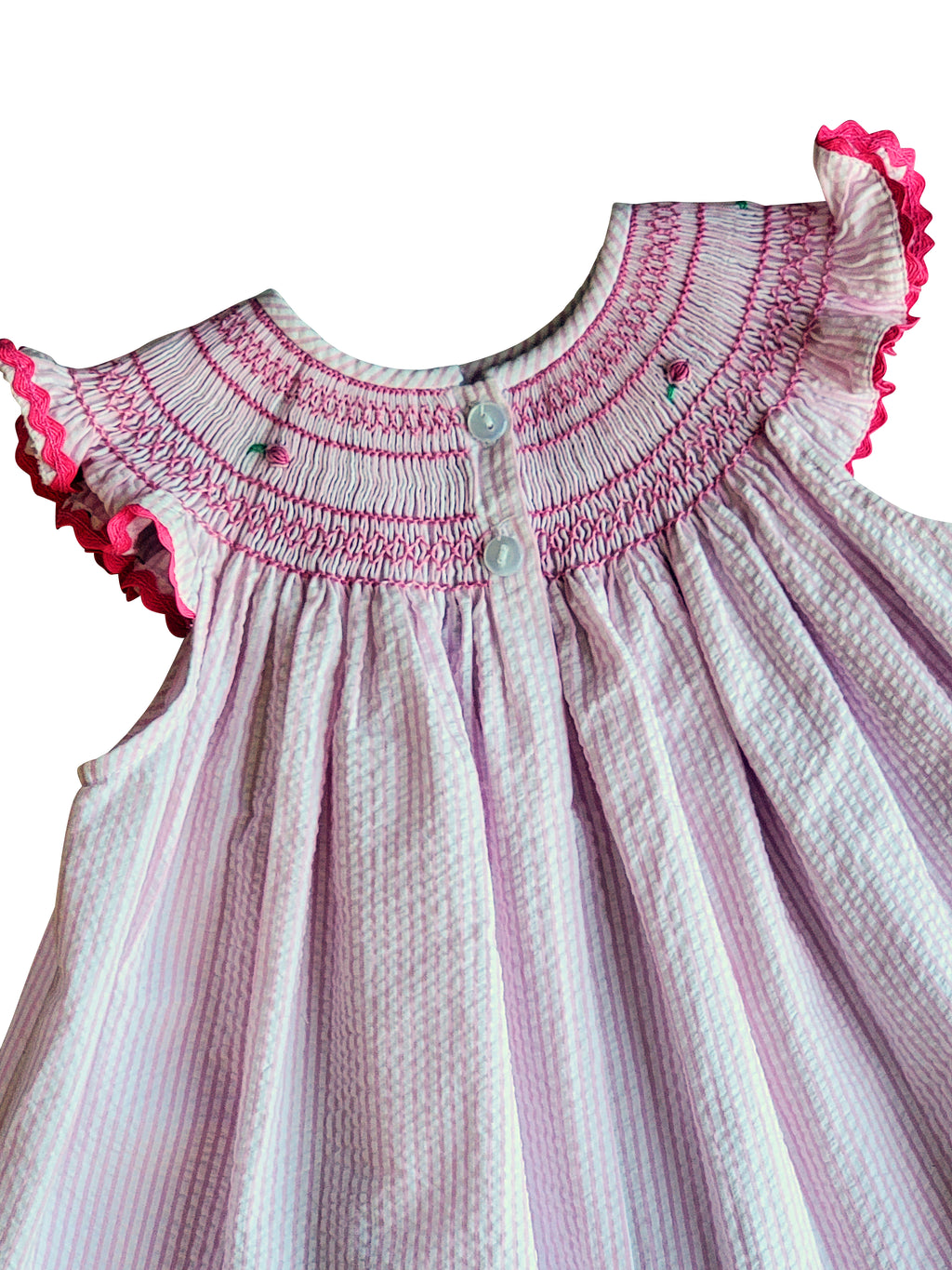 Baby Girl's "Lara" Seersucker Hand Smocked Bubble - Little Threads Inc. Children's Clothing